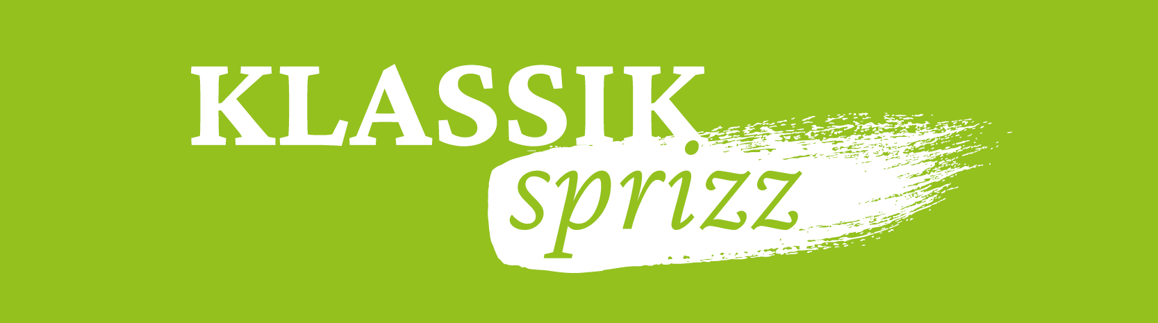 Das Bild zeigt den Schriftzug »Klassik sprizz« auf grünem Hintergrund.  Stückbild des Stückes KLASSIK sprizz